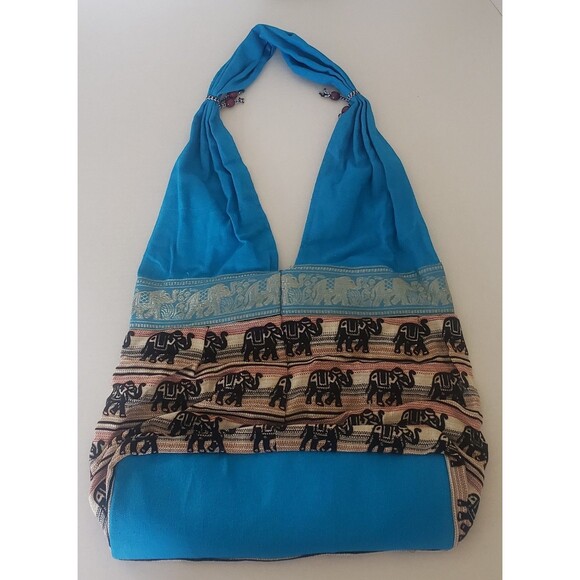 NEW Womens Indian Handmade Shoulder Handbag W Elephant Design Turquoise Black - Picture 2 of 5